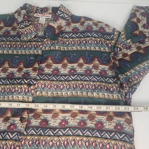 VTG Stunt Collections Silk Button Up Blouse Aztec Country Western Print Womens L - Picture 7 of 9